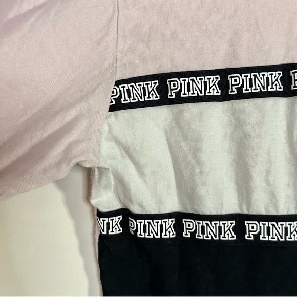 Victoria’s Secret PINK Rugby Shirt Long Sleeve Colorblock Pink w Black S Logo - Picture 7 of 12